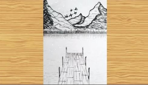 Easy Mountain Scenery Drawing Sketch Step By Step