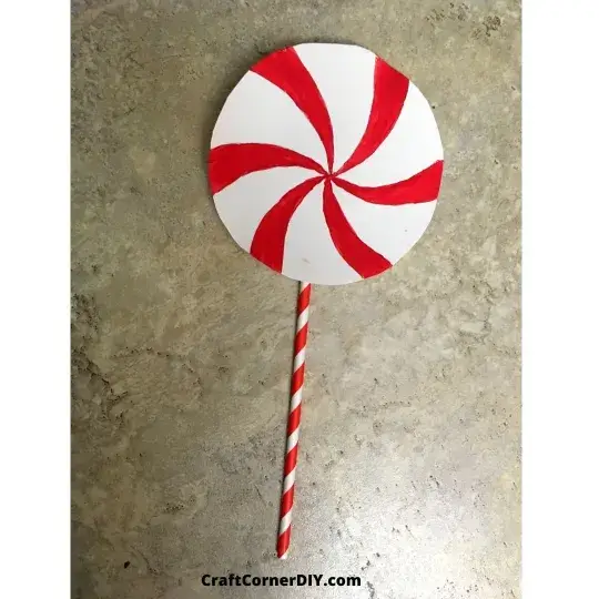 Easy Peppermint Lollipop Candy Cane Day Craft Using Paper Plate