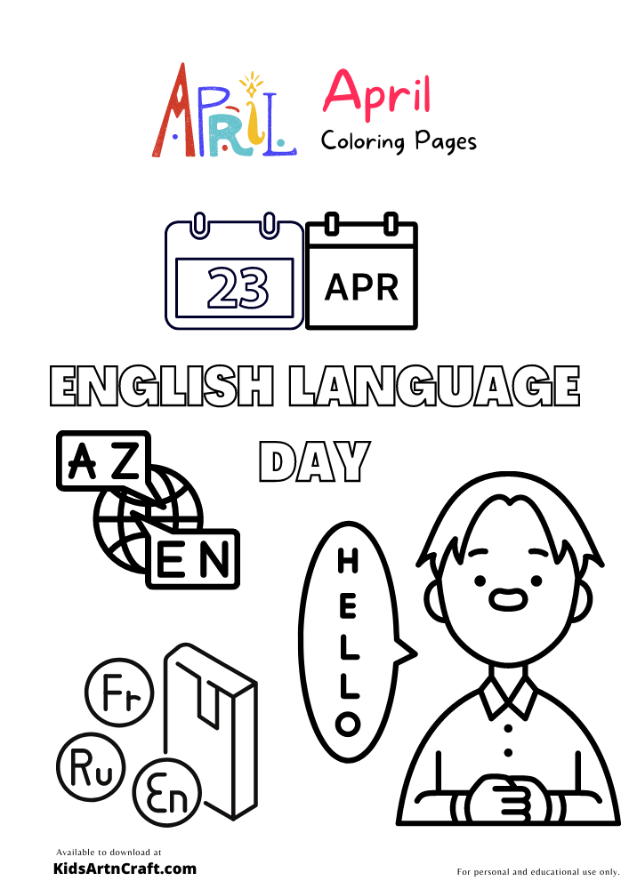 English Language Day Coloring Pages For Kids – Free Printables