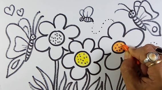 Flower Garden Drawing & Painting Ideas Using Crayon For Kids