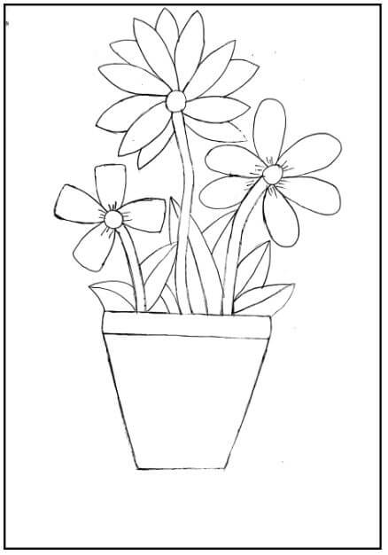 Flower Pot Drawing In Easy Steps