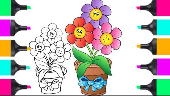 Flower Vase Bouquet Drawing & Painting Art Ideas For Kids