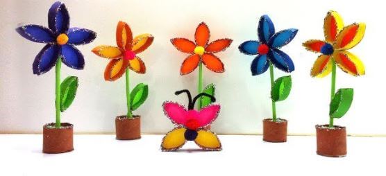 Handmade Flower & Butterflies Toilet Paper Roll Craft Activity For Toddlers