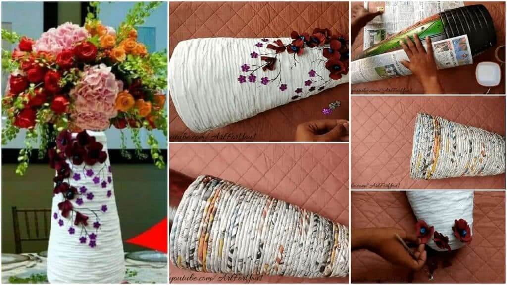 Handmade Flower Vase Craft Step By Step Tutorials Using Newspaper