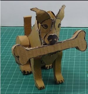 Handmade Sitting Dog & Bone Cardboard Craft Idea For Kids