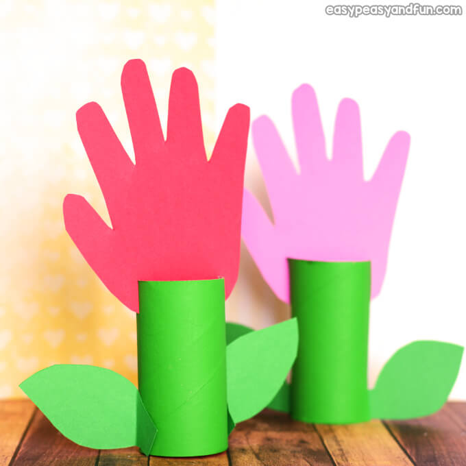 Handprint Toilet Paper Roll Flower Craft Idea For Toddlers