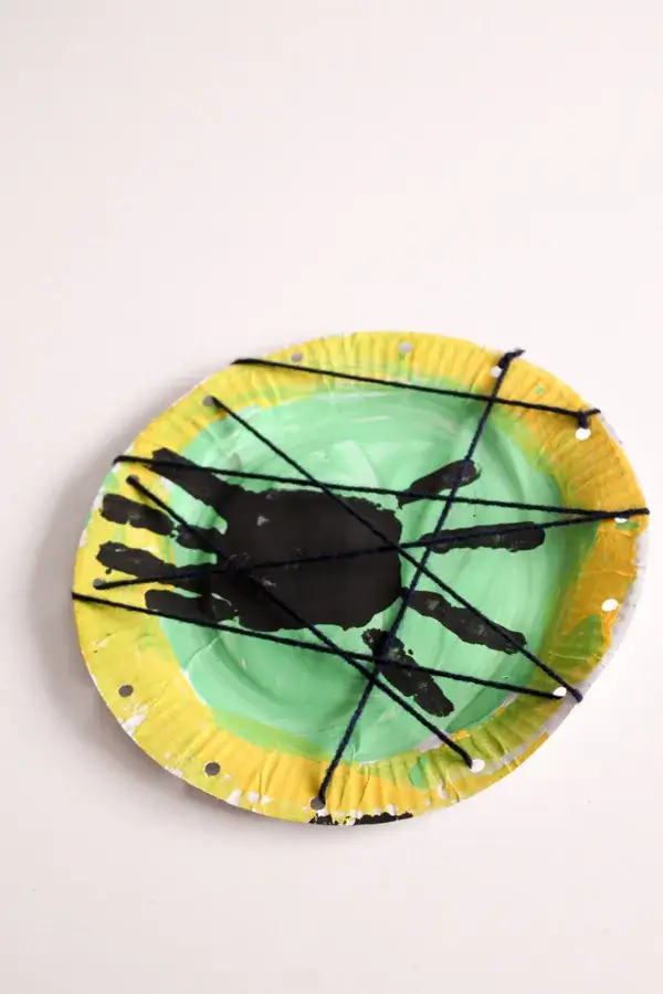 Handprint Halloween Spider Web Craft With Paper Plate For toddlers