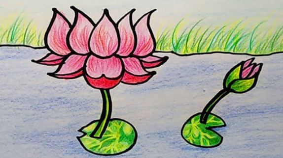 How To Draw Lotus Flower Drawing & painting Ideas Step By Step For Kids