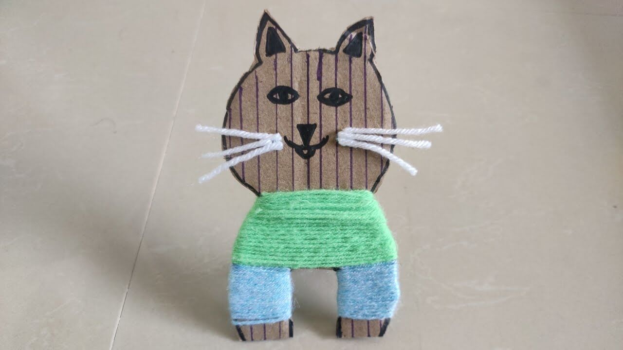 Cat Cardboard Crafts For Kids How To Make Cat Using Carton Box And Thread