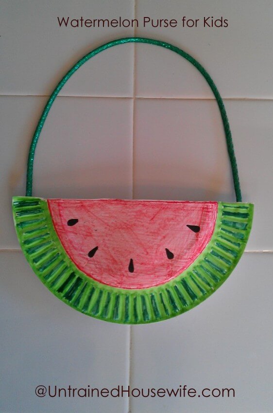 How To Make Paper Plate Watermelon Purse Craft