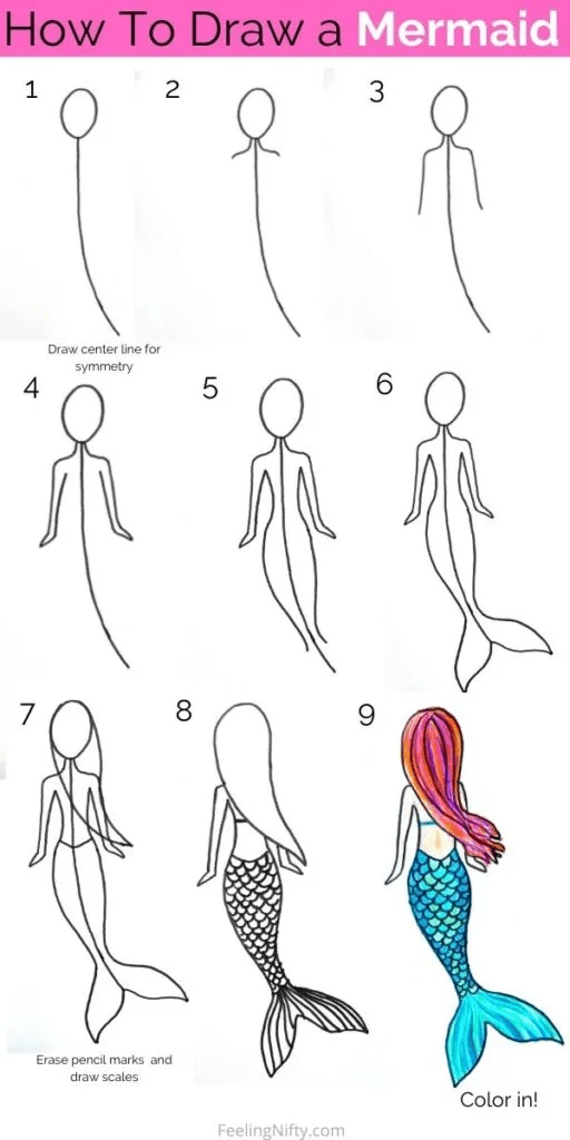 Mermaid Drawing Tutorial With Instructions