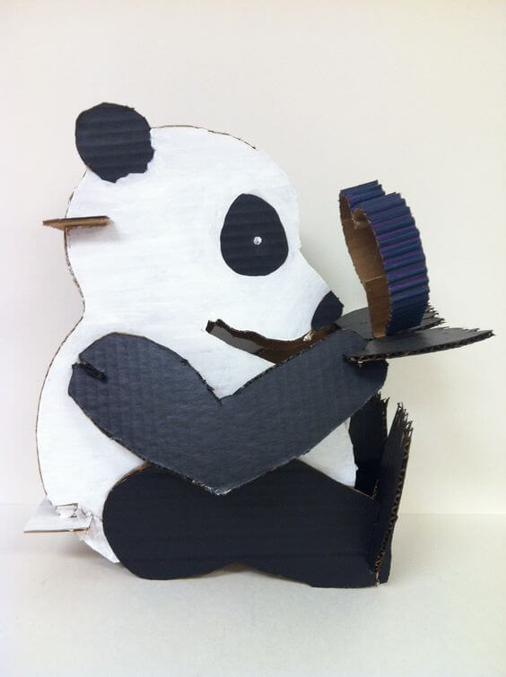 Panda Sculpture Painting With Cardboard