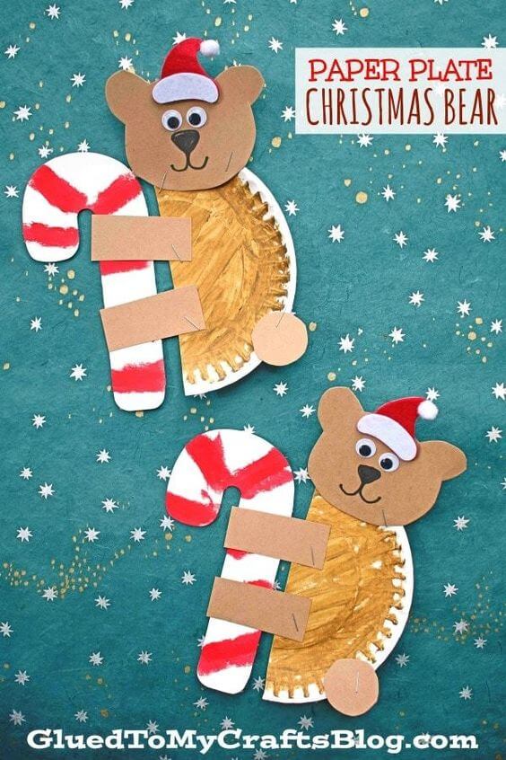 Paper Plate Candy Cane And Christmas Bear Craft