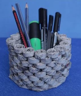 Pen Stand Holder Craft Ideas Using Waste Newspaper