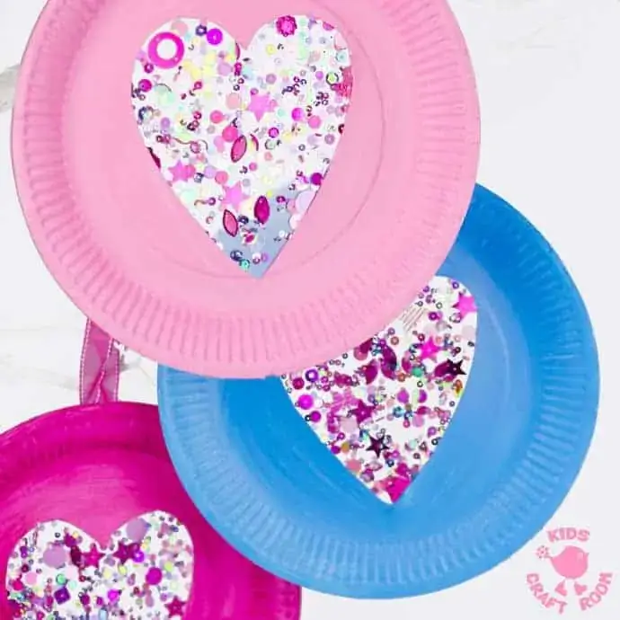 Pretty Paper Plate Heart Suncatchers Craft