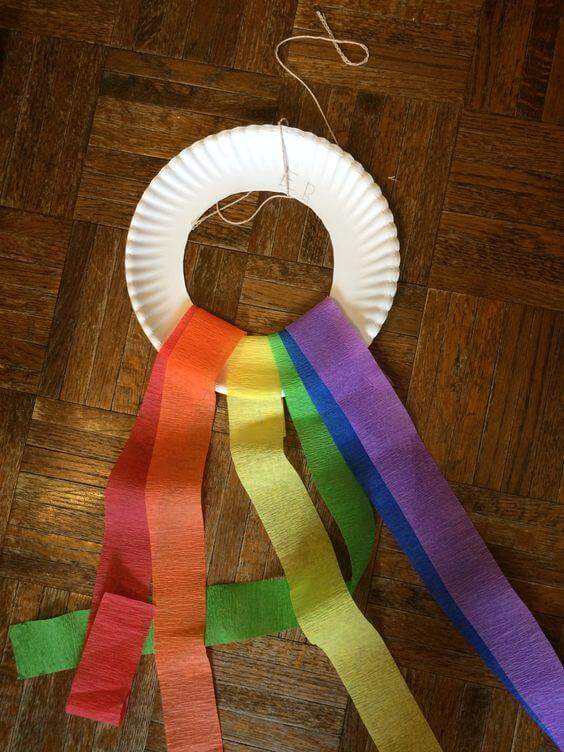 Rainbow Color Kite Craft On Paper Plate