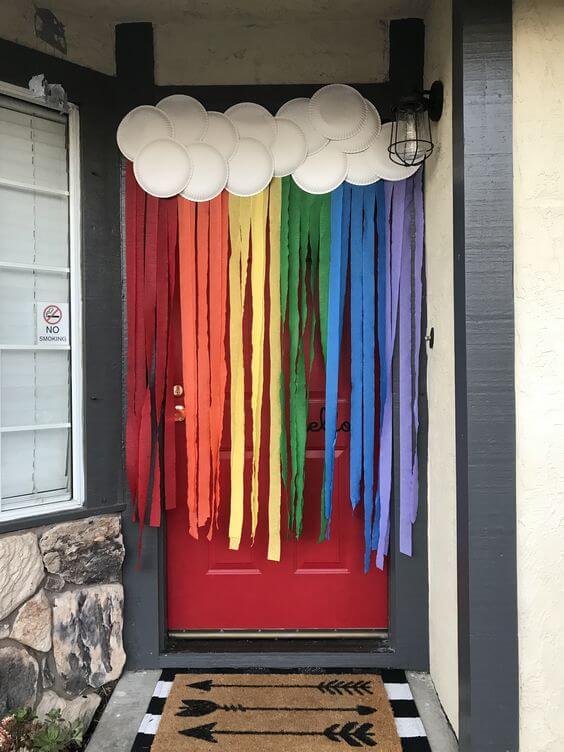 Rainbow Door Decoration Using Crepe Paper & Paper Plates