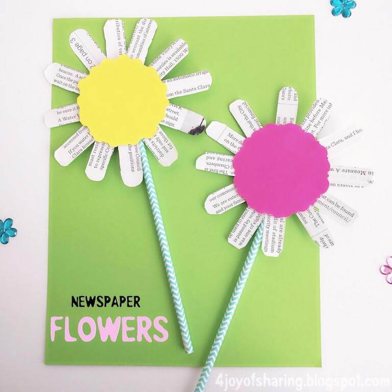 Recycled Newspaper Flower Craft Idea For Preschoolers