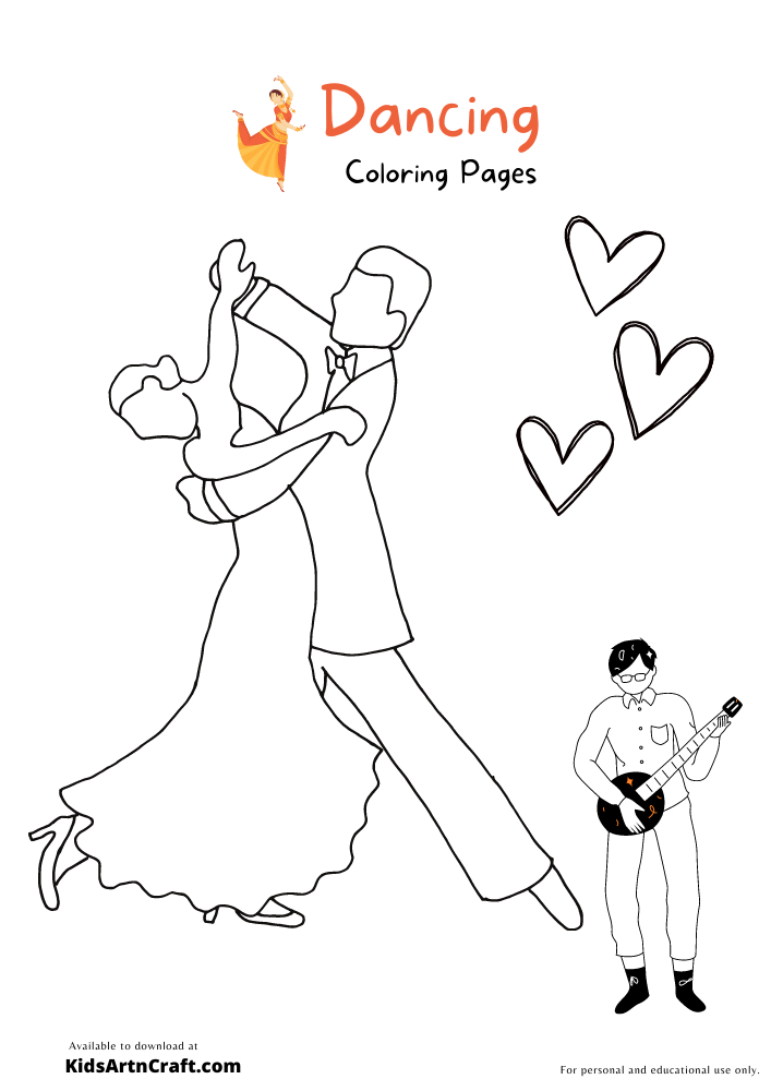 Romantic Couple Dancing Coloring Pages For Kids – Free Printables
