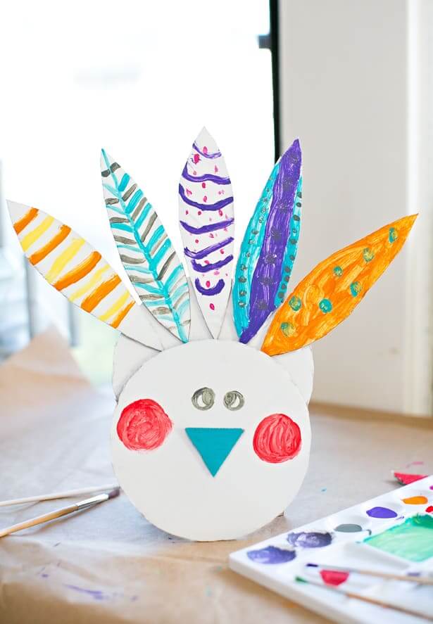 Simple Painted Turkey Craft Using Cardboard For Kids