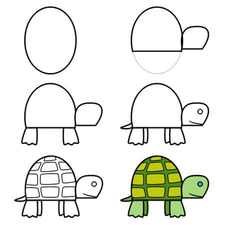 Easy Step By Step Turtle Animal Drawing For Kids