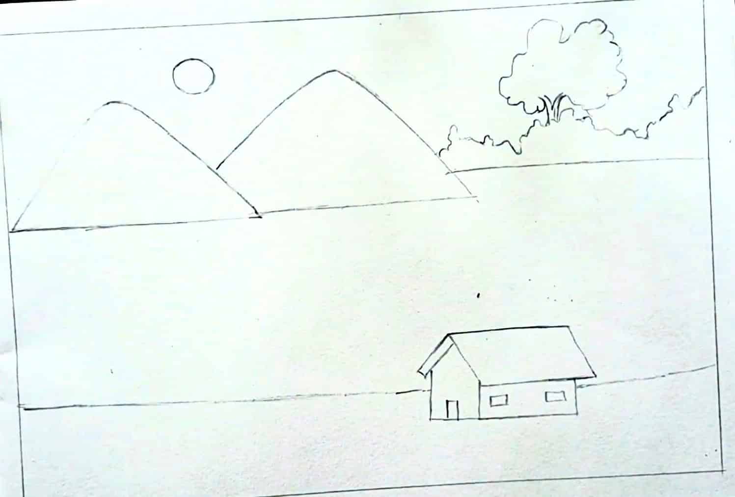Village Scenery Drawing Idea For Preschoolers