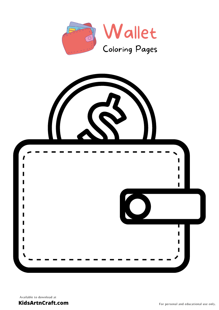 Wallet Coloring Pages For Kids - Free Printable