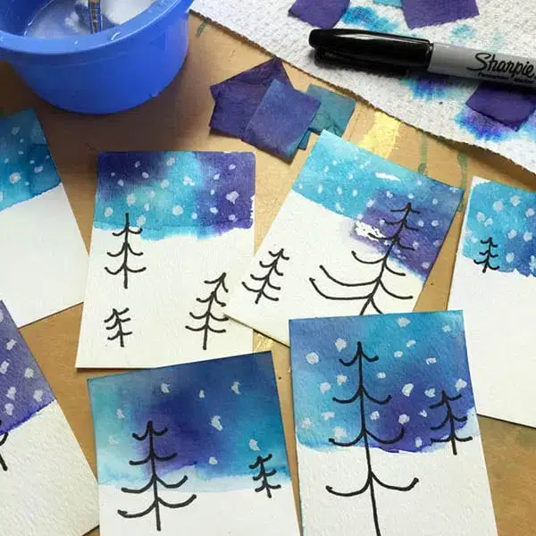 Winter Snowy Skies Painting Art Idea For 4th Grade