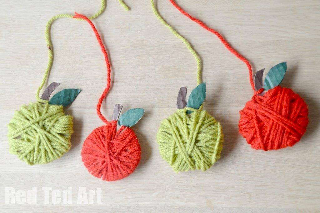 Yarn Wrapped Apple Craft With Cardboard Box For Kids
