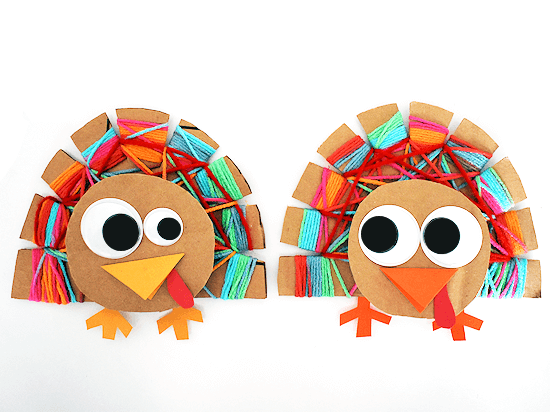 Yarn Wrapped Turkey Craft With Cardboard