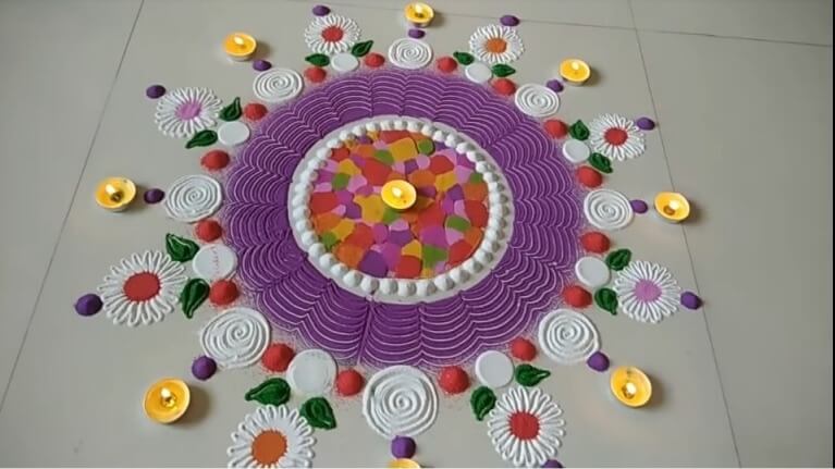 Beautiful Rangoli Art With Rangoli Colors Rangoli Craft Ideas For Diwali