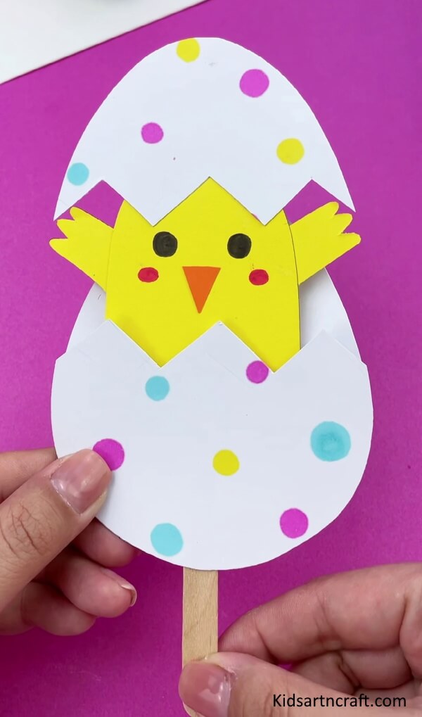 Chick in Eggs Craft with Paper & Popsicle Stick Creative & Easy Paper Animal Crafts For Kids