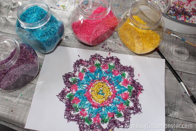 Colored Rice Rangoli Crafts For Diwali