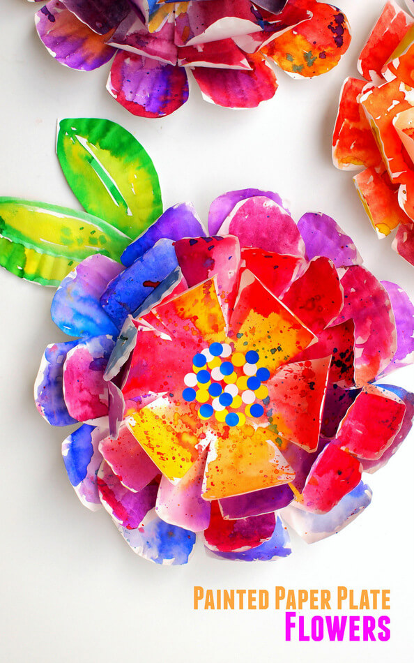 3D Paper Plate Painted Flower Crafts For Kids