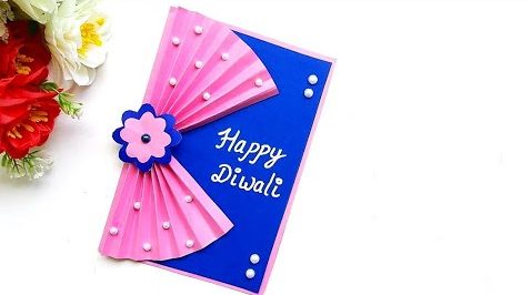 Pretty Pink And Blue Diwali Greeting Card Ideas