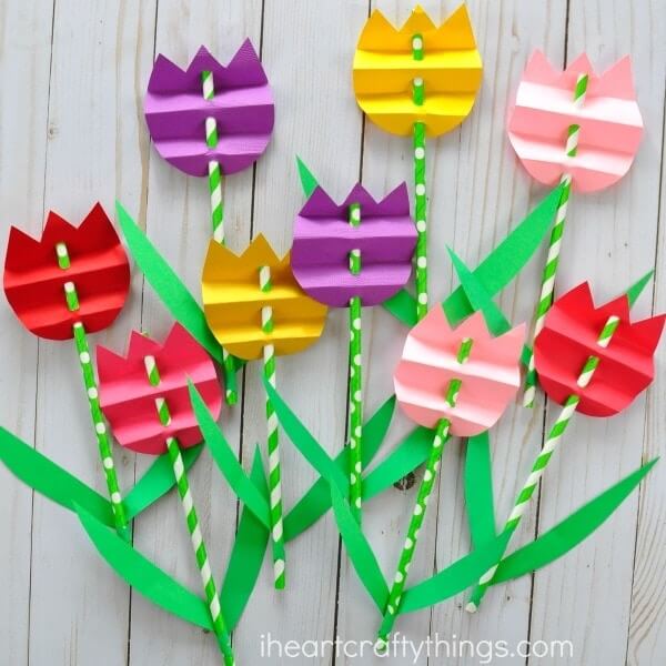 3D Straw Paper Flower Craft Ideas For Kids