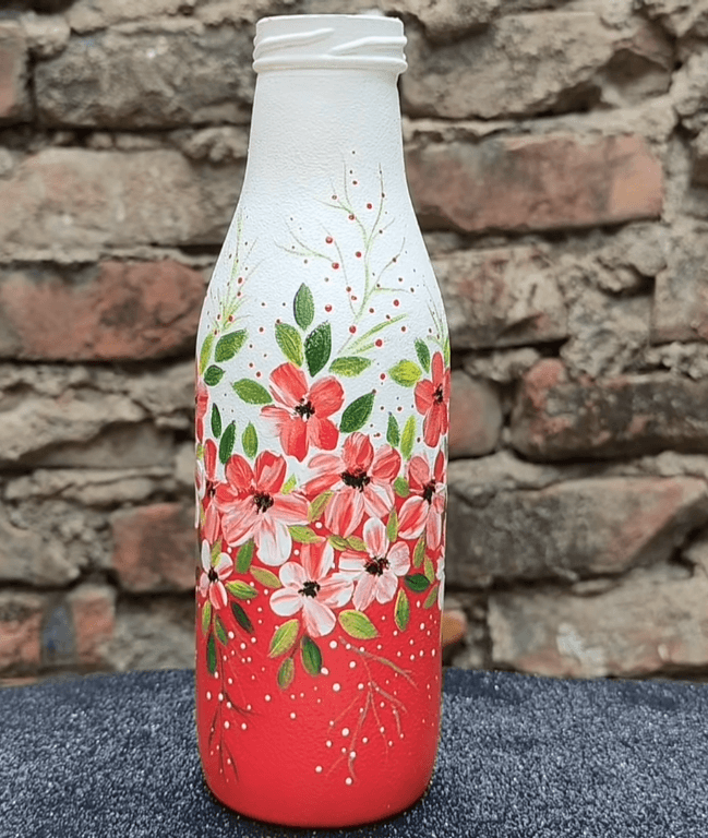 Beautiful Glass Bottle Flower Painting Technique With Finger