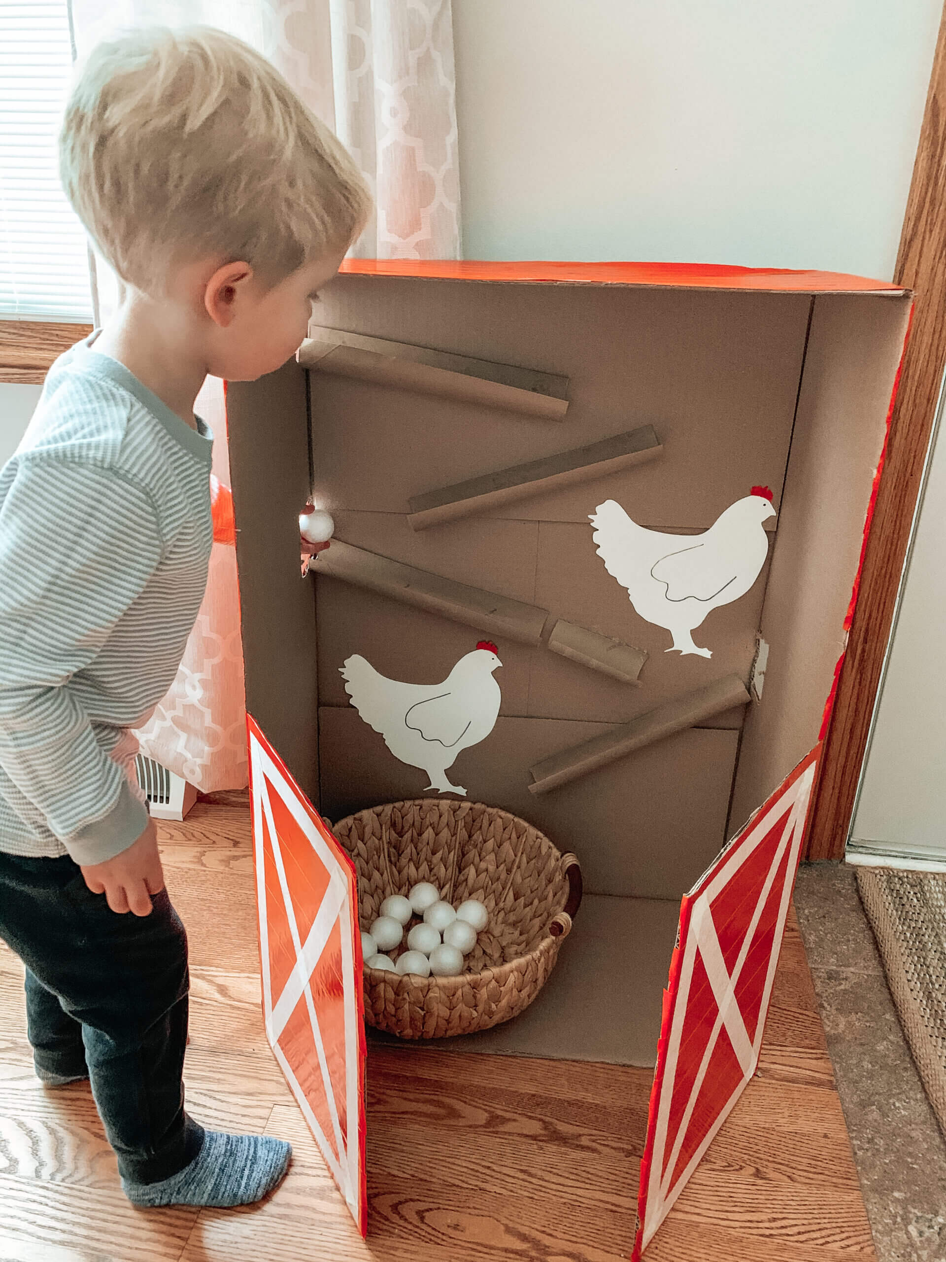 Chicken Cardboard Crafts Chicken Coop Ball Drop Craft Activity For Preschoolers