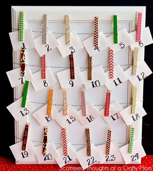 Washi Paper Tape Christmas Calendar Decoration Craft Idea Using Clothespin