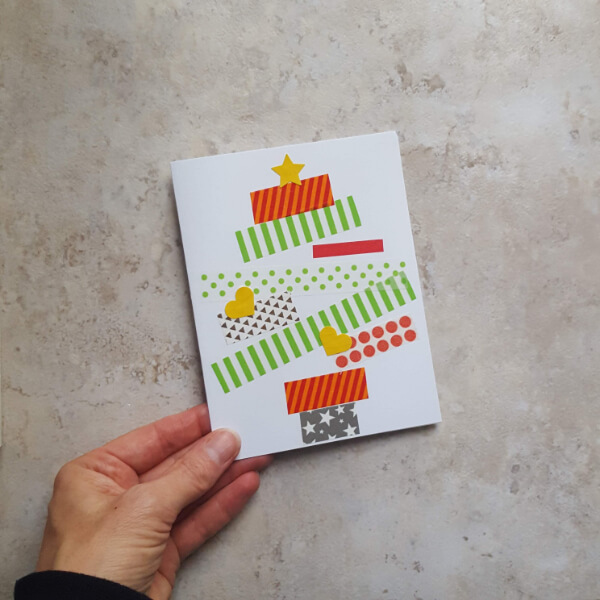 Easy Washi Tape Christmas Tree Card Design Ideas For Preschoolers