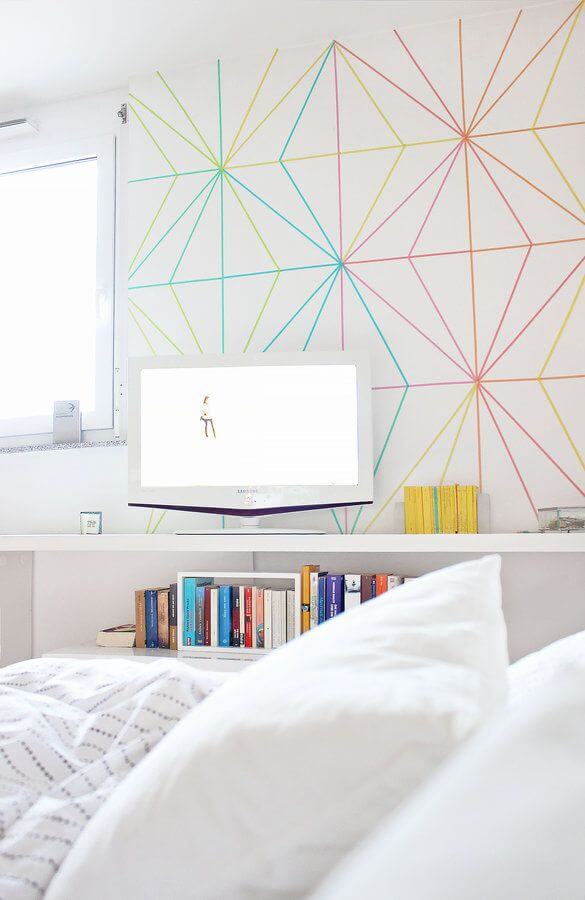 Colorful Accent Wall Design Decoration Craft Idea With Washi Tape