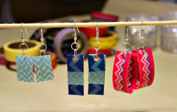 Colorful Washi Tape Earrings Craft Idea