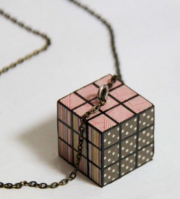 Creative Washi Tape Rubik Cube Necklace Craft Idea