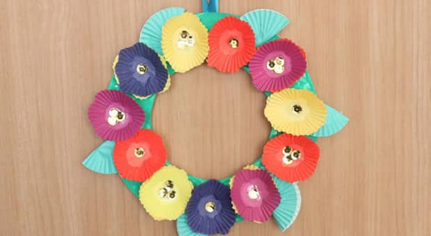 Cupcake Liner Paper Plate Flower Wreath Craft
