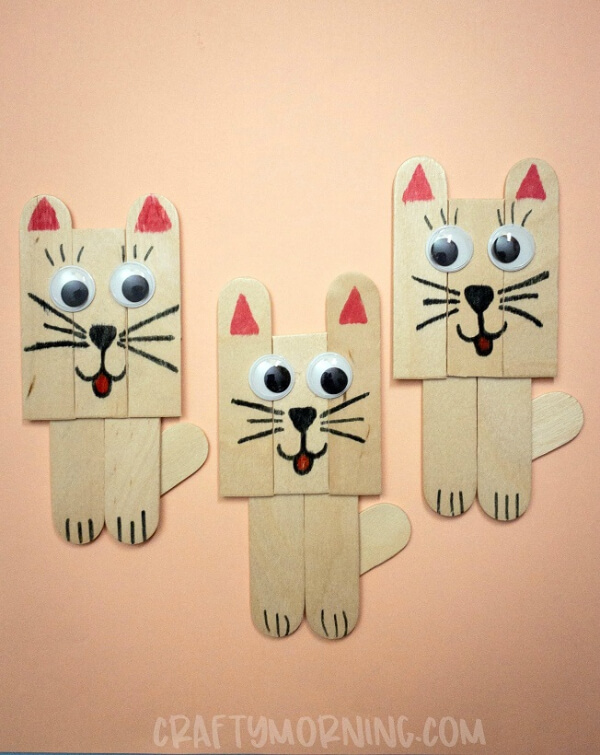 Cute Kitten Animal Crafts With Popsicle Sticks