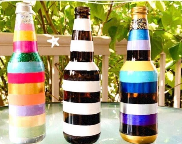 Bottle Painting Ideas For Kids Easy Glass Bottle Stripe Painting Idea