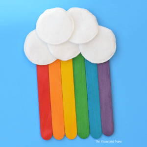 Easy Rainbow Popsicle Stick Craft Using Cotton Pads