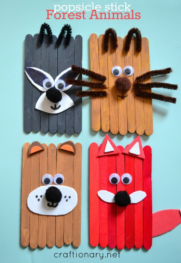 Forest Popsicle Stick Animal Crafts For Kids