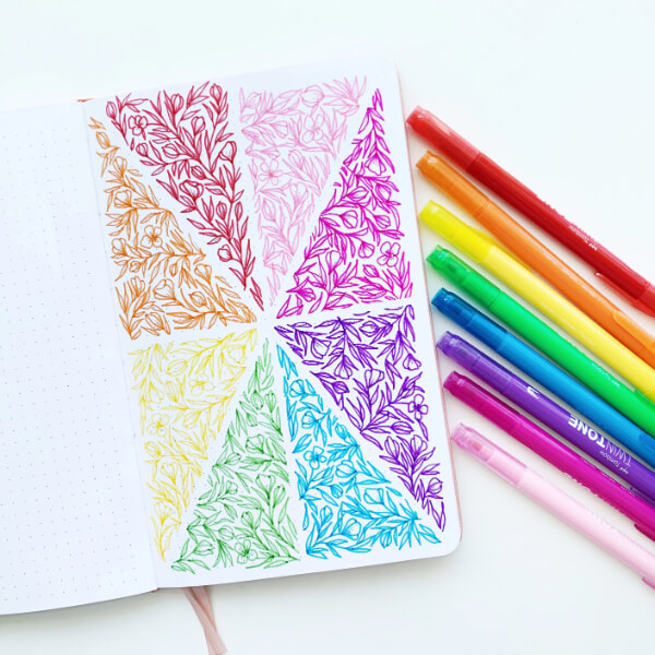 Washi Tape Geometric Floral Design Decorate Craft Idea On Notebook
