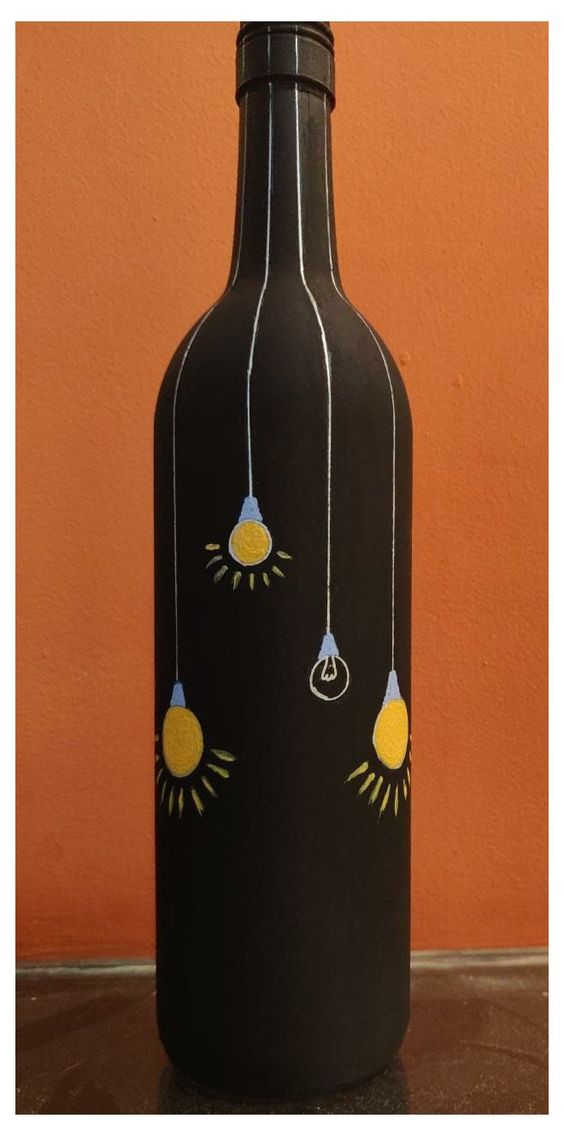 Glass Bottle Art Painting Design With Acrylic Paint
